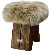 Tabouret en bois Madrier et peau de mouton 